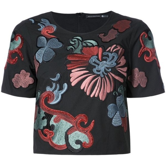 Josie Natori Embroidered Blouse Size 0 Color Black Red - Picture 1 of 6
